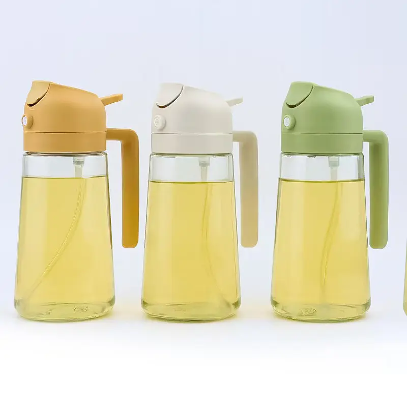 470ml 600ml 2 in 1 Food Grade Spray Pour Dual-use Oil Spray Bottle Visible Glass Oil Bottle For BBQ Salad Cooking
