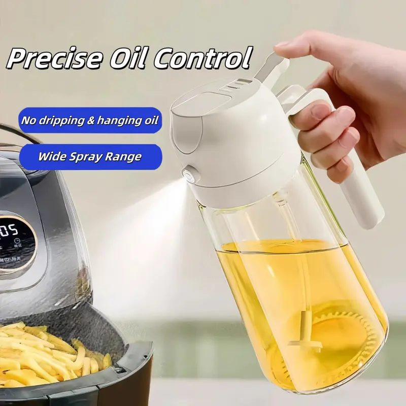 470ml 600ml 2 in 1 Food Grade Spray Pour Dual-use Oil Spray Bottle Visible Glass Oil Bottle For BBQ Salad Cooking