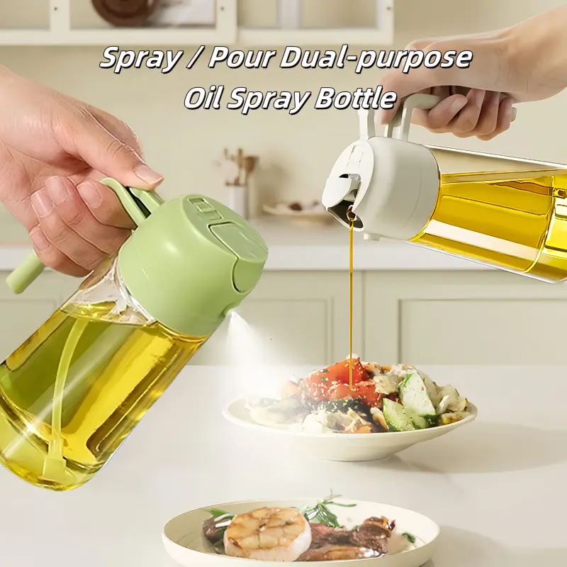 470ml 600ml 2 in 1 Food Grade Spray Pour Dual-use Oil Spray Bottle Visible Glass Oil Bottle For BBQ Salad Cooking