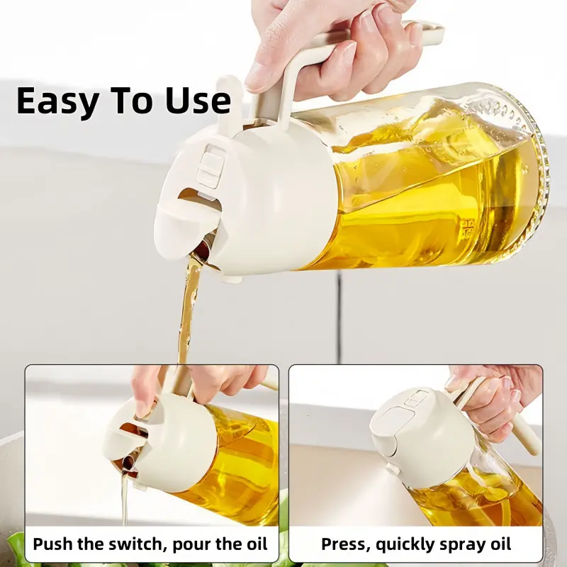 470ml 600ml 2 in 1 Food Grade Spray Pour Dual-use Oil Spray Bottle Visible Glass Oil Bottle For BBQ Salad Cooking