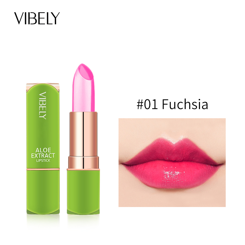 Cosmetic Moisturizing Lip Balm Waterproof Pink Jelly Changing Color Aloe Lipstick
