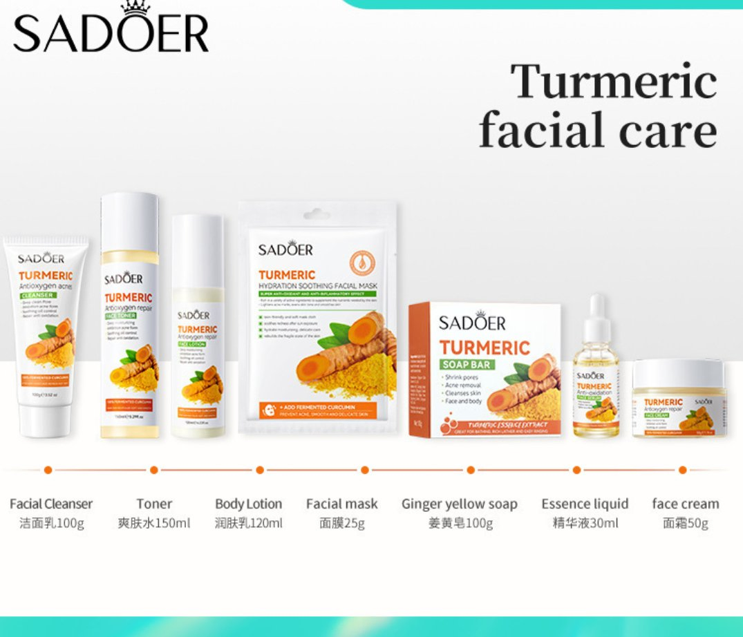 Online Wholesale and Retail Turmeric Essence Skin Care Whitening Face Serum Moisturizing Anti Aging Beauty Skin Care 5PCS Set