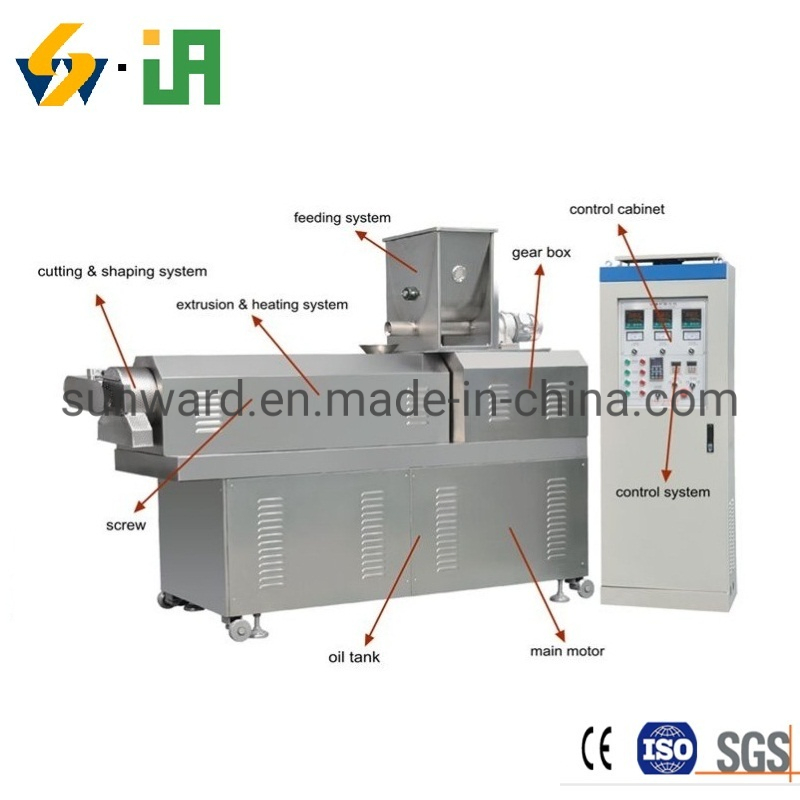 Double-Screw Bite Size Organic Rice and Corn Ingredients Filled Puffed Snacks Manufacturer Production Line Extruder and Drying Equipment