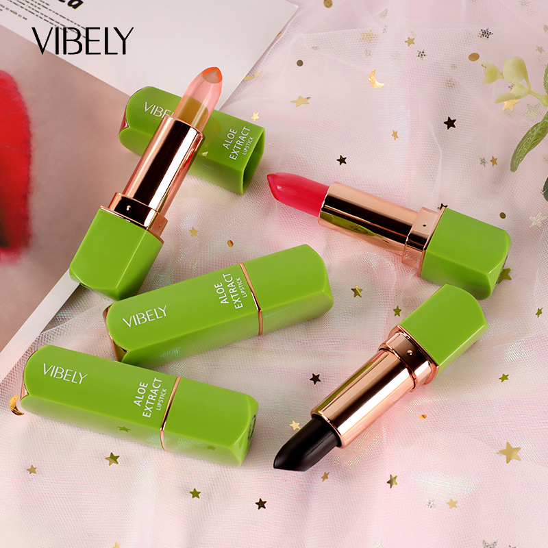 Cosmetic Moisturizing Lip Balm Waterproof Pink Jelly Changing Color Aloe Lipstick
