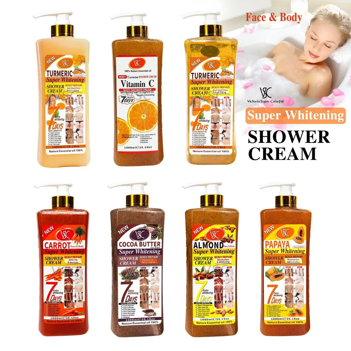 Shower Gel Vitamin C Turmeric Fruits Body Wash Whitening Moisturizing Exfoliating Scrub