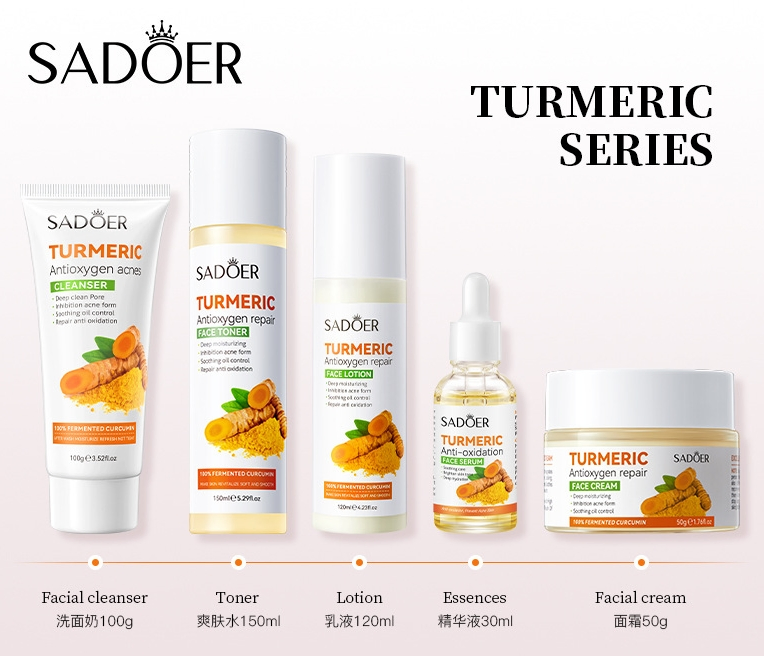 Online Wholesale and Retail Turmeric Essence Skin Care Whitening Face Serum Moisturizing Anti Aging Beauty Skin Care 5PCS Set