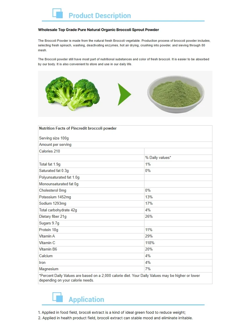 Suplemento Alimenticio de Ingrediente Vegetal Natural en Polvo Verde Puro Materia Prima OEM/ODM Polvo de Brócoli