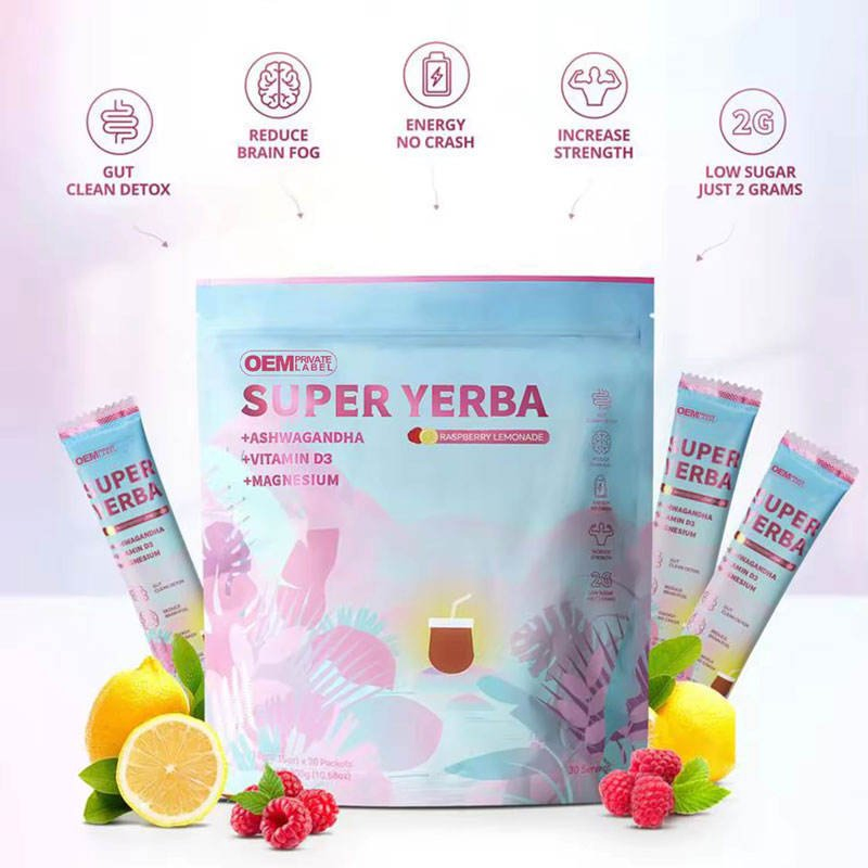 Bebida Energética de Yerba Mate Superalimento Ashwagandha Vitamina D3 Magnesio Polvo de Yerba Mate