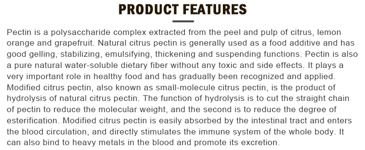 Aglutinante Alimentario Grado Frutal Pectina Natural a Granel Pectina Cítrica Modificada en Polvo CAS 900-69-5