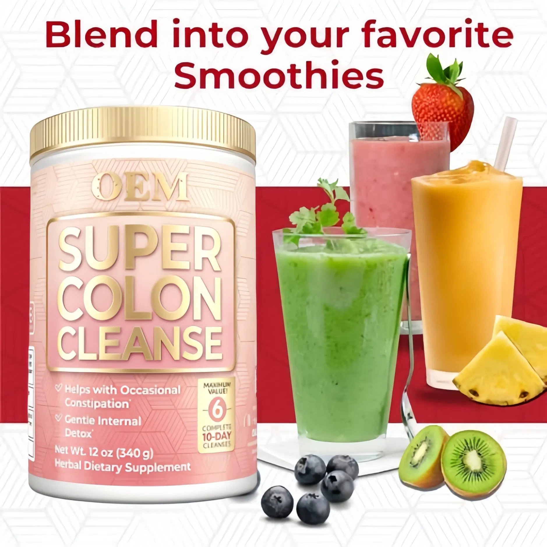 Apoyo antioxidante de OEM, energía, desintoxicación, impulso del metabolismo, inmunidad, polvo de limpieza super verde de frutas y verduras