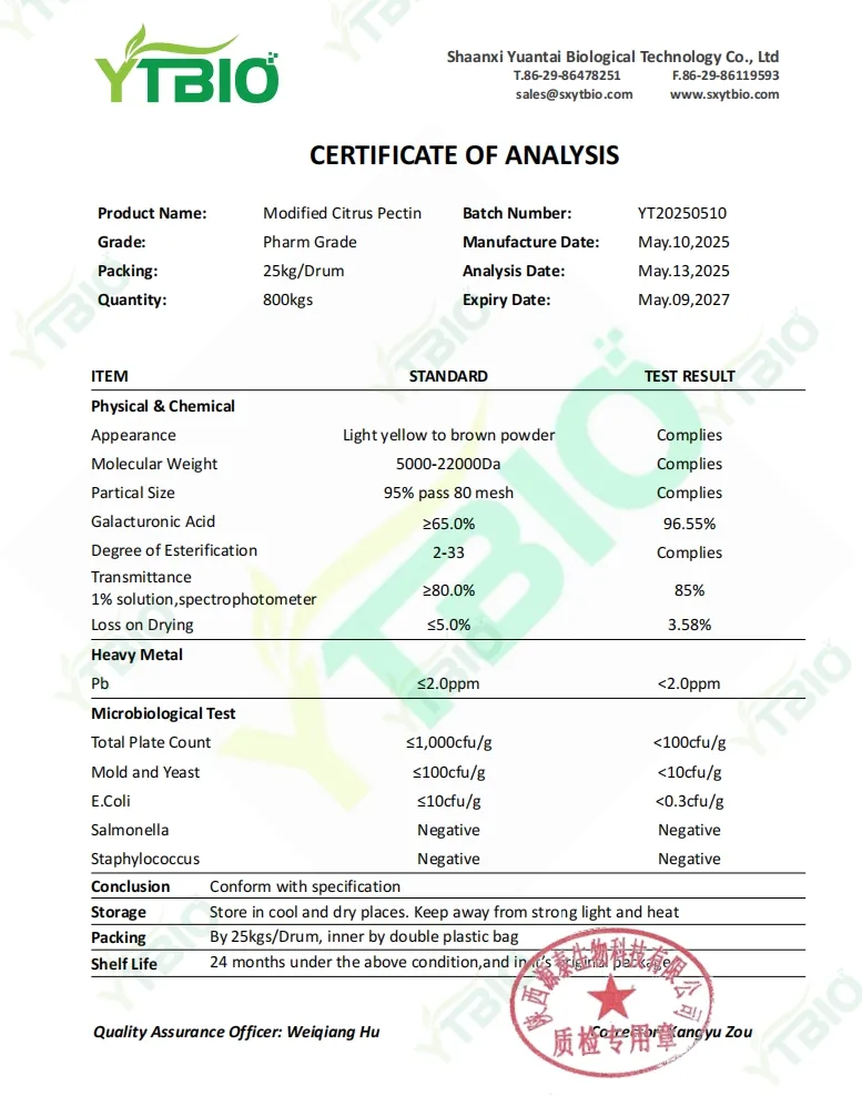 Aglutinante Alimentario Grado Frutal Pectina Natural a Granel Pectina Cítrica Modificada en Polvo CAS 900-69-5