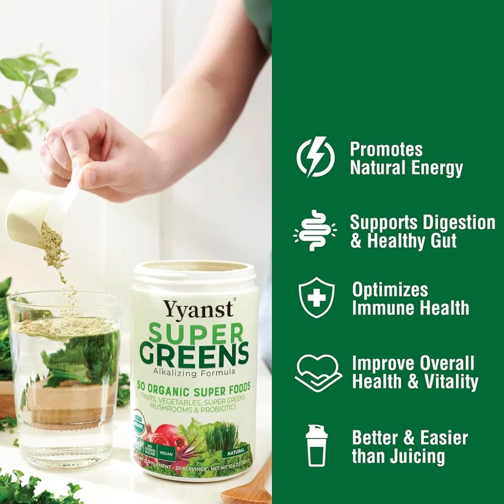 OEM Super Greens 50 Polvo Orgánico de Frutas y Verduras con Hongos y Probióticos