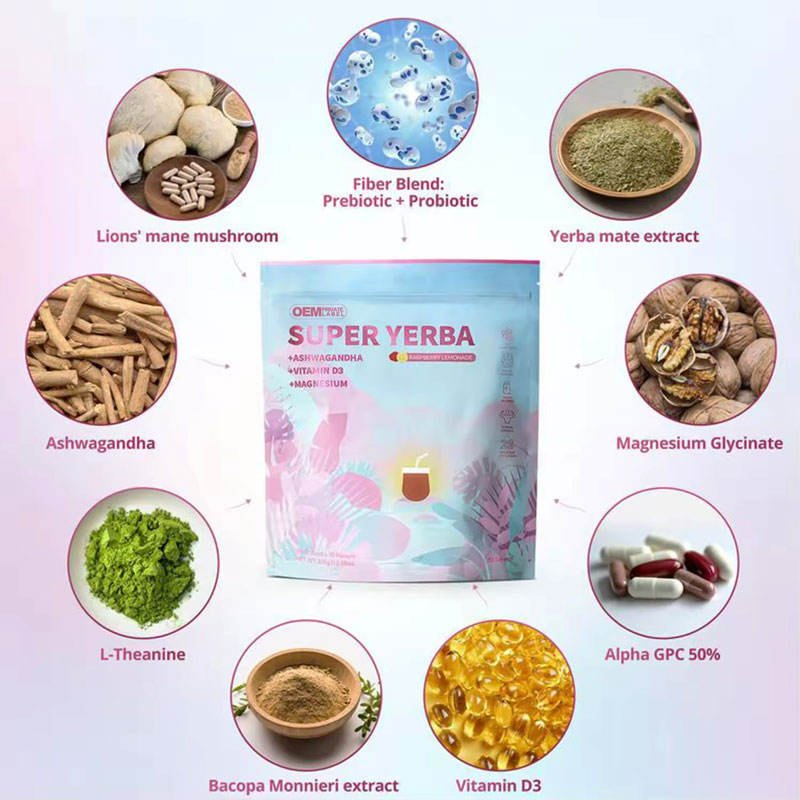 Bebida Energética de Yerba Mate Superalimento Ashwagandha Vitamina D3 Magnesio Polvo de Yerba Mate