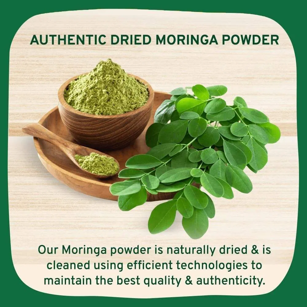 Suplemento de superalimento verde en polvo de moringa orgánica Biochealth con vitamina A, E, K, hierro, calcio y fibra para adultos
