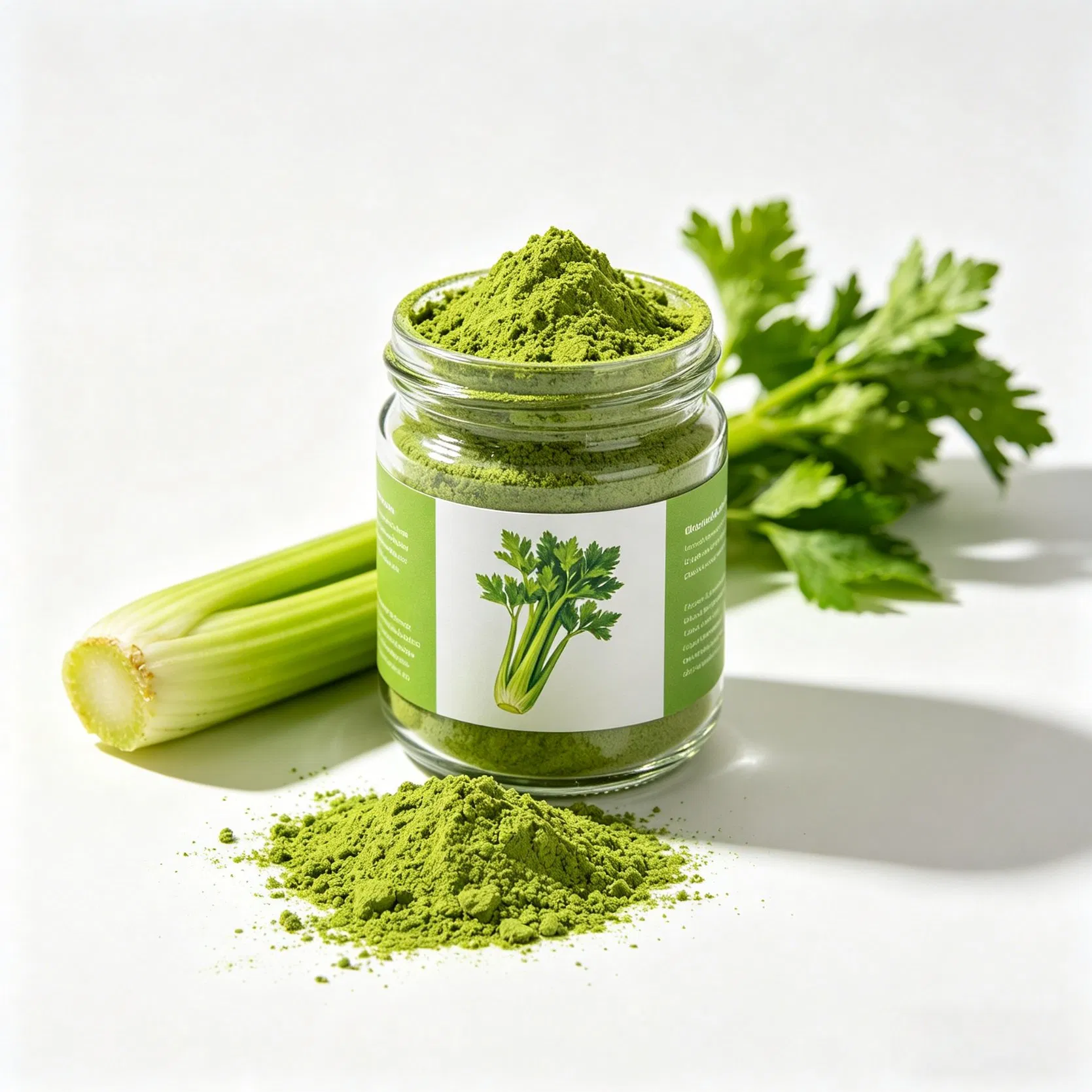 Extracto de semillas de verduras frescas, raíz, hojas secas, verde / natural / puro, polvo de apio