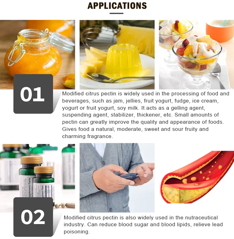Aglutinante Alimentario Grado Frutal Pectina Natural a Granel Pectina Cítrica Modificada en Polvo CAS 900-69-5