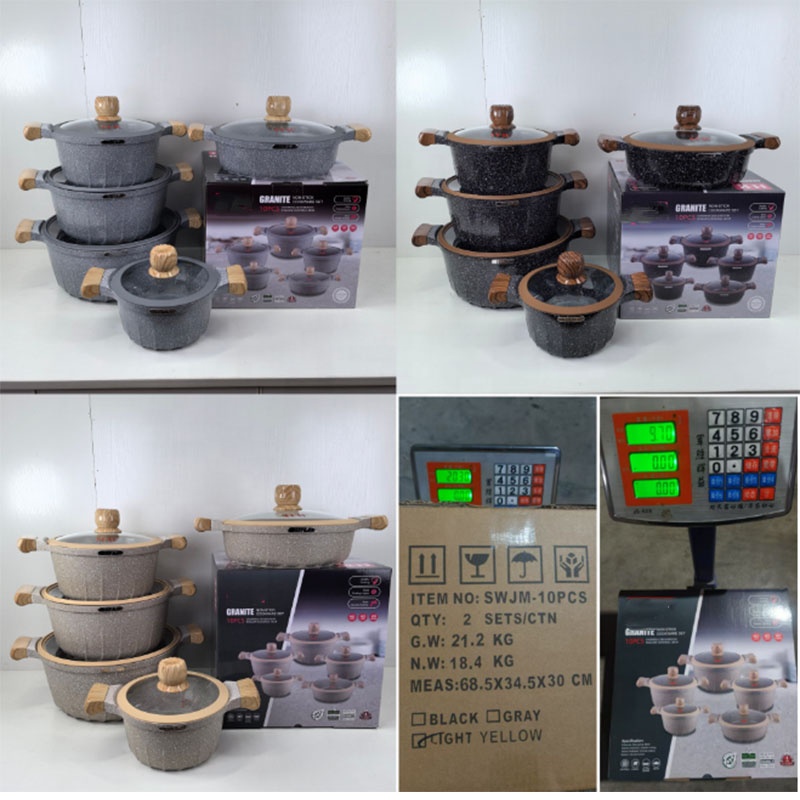 10 PCS Premium Pot Cook Non Stick Mable Coated Aluminum Big Die Cast Cooking Pots for Restaurants