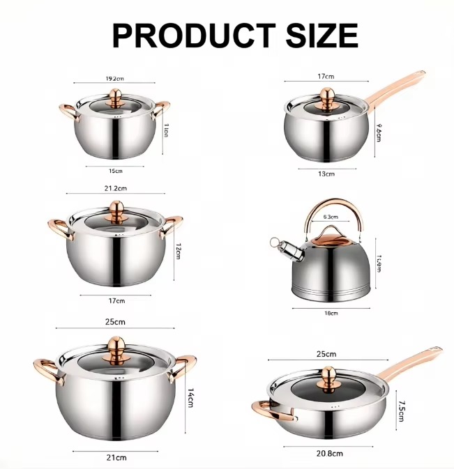 Apple Shape 6/12pcs Stainless Steel Healthy Multi-Functional Cookware Set Glass Cover Dishwasher Safe for Home Commercial Use