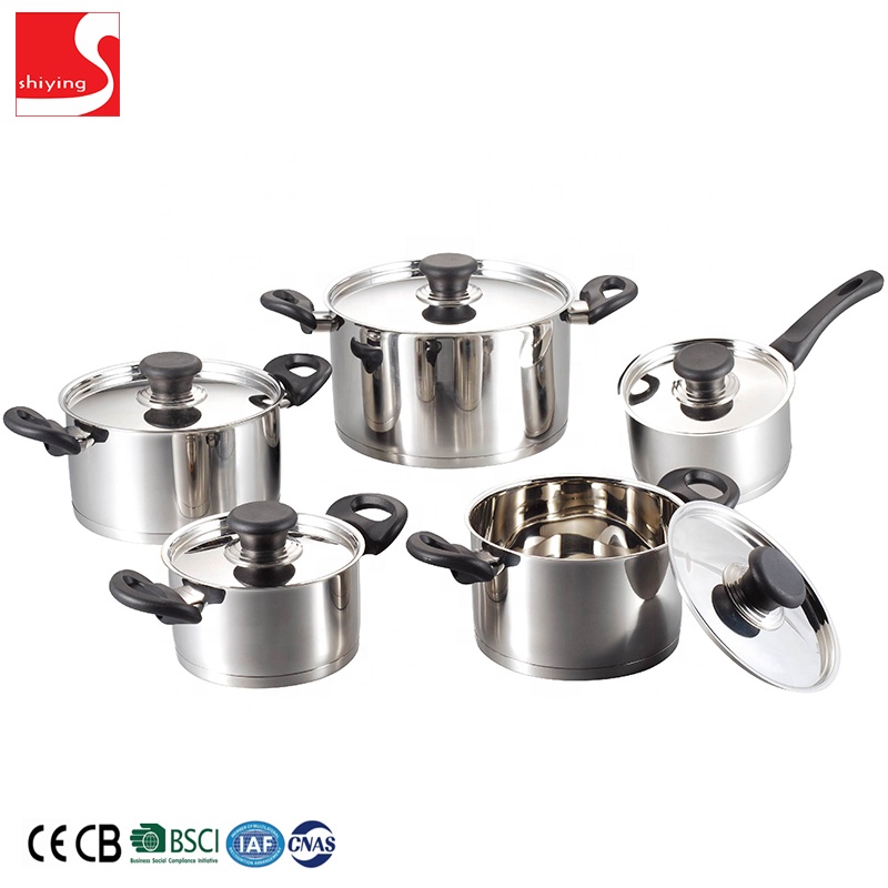 SY-kitchenware Stainless Steel Stock Pot 6pcs Mirror Polished Stockpot with Glass Lid