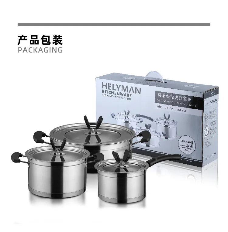 Stainless Steel 6-Piece Cookware Set with Bakelite/Steel Handles - Kitchen Cooking Pot Set