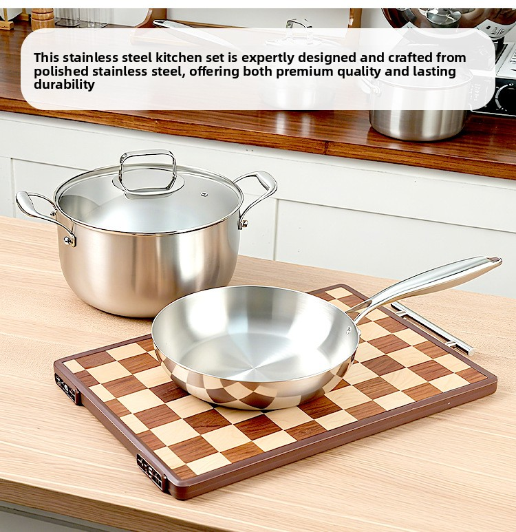 5-Piece Kitchen Utensil Set 316 Stainless Steel Cookware Set with Non-Stick Soup Stock Pots &amp; Wok Pan for Gas/Induction Healthy