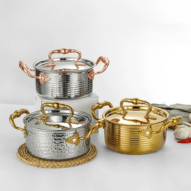 In Stock Cookware Hammer Grain Stock Pot 304 Small Home Restaurant Hot Pot Stainless Steel Pot