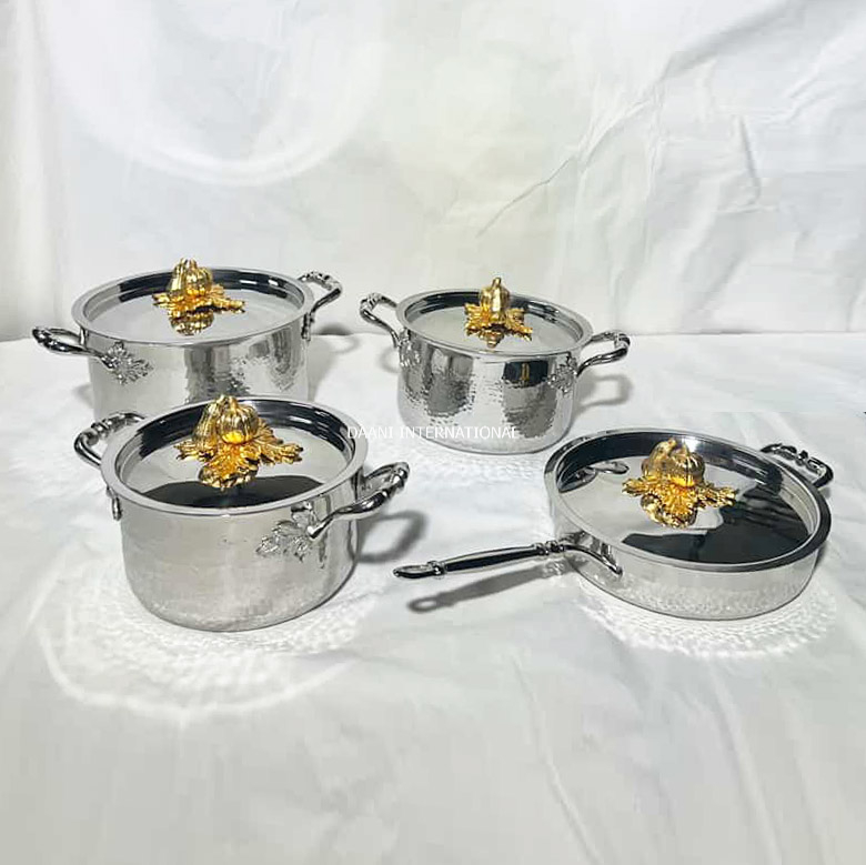 Premium Stainless Steel Gold Cookware Set Food Safe Durable Oven Safe Dishwasher Safe Lightweight Rust-Proof Multi-Piece Cooking