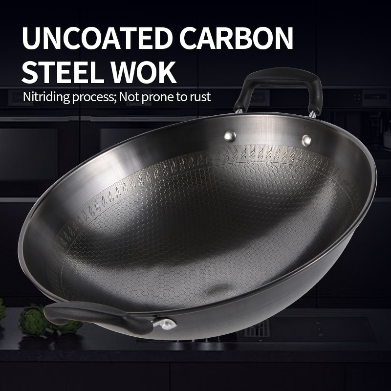 Sturdy Universal Stove Wok with Honeycomb Design Stainless Steel &amp; Iron Construction Non-Coating Rust Resistant