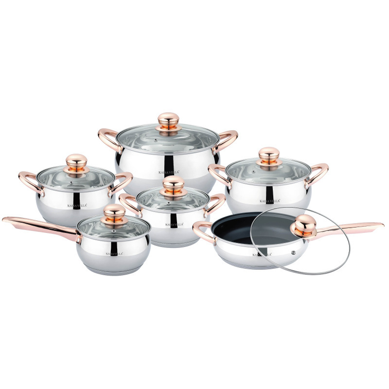 12 PCS Kitchen Induction Nonstick Cooking Pots and Pans Wok Set Tri Ply 304/316 Stainless Steel Honeycomb Cookware Set with Lid