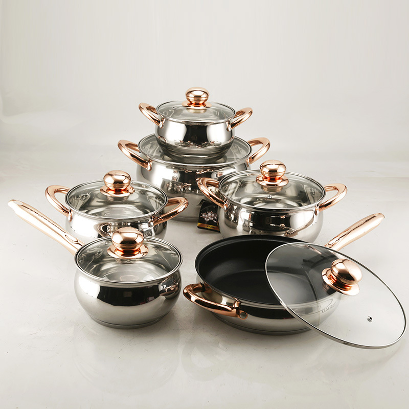 12 PCS Kitchen Induction Nonstick Cooking Pots and Pans Wok Set Tri Ply 304/316 Stainless Steel Honeycomb Cookware Set with Lid