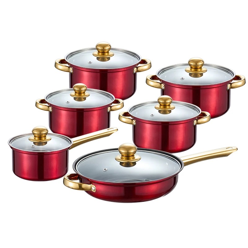High Quality Nonstick Stainless Steel Cookware Skillet Stockpot Pot Sets 12pcs Kitchen Cooking Pot Fry Pan Set
