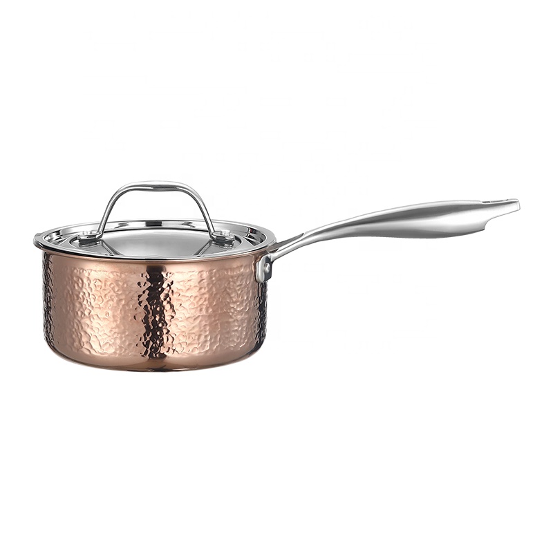 Triply Stainless Steel Saucepan Luxury Hammer Pattern Milk Pot Glass Lid Dishwasher Safe 16cm Soup Stock Pots Stainless Steel