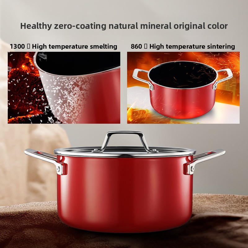 Factory OEM Wholesale Three Layer Steel Soup Pot Full Enamel Coating Stainless Steel Body Food Grade All Stove Compatible