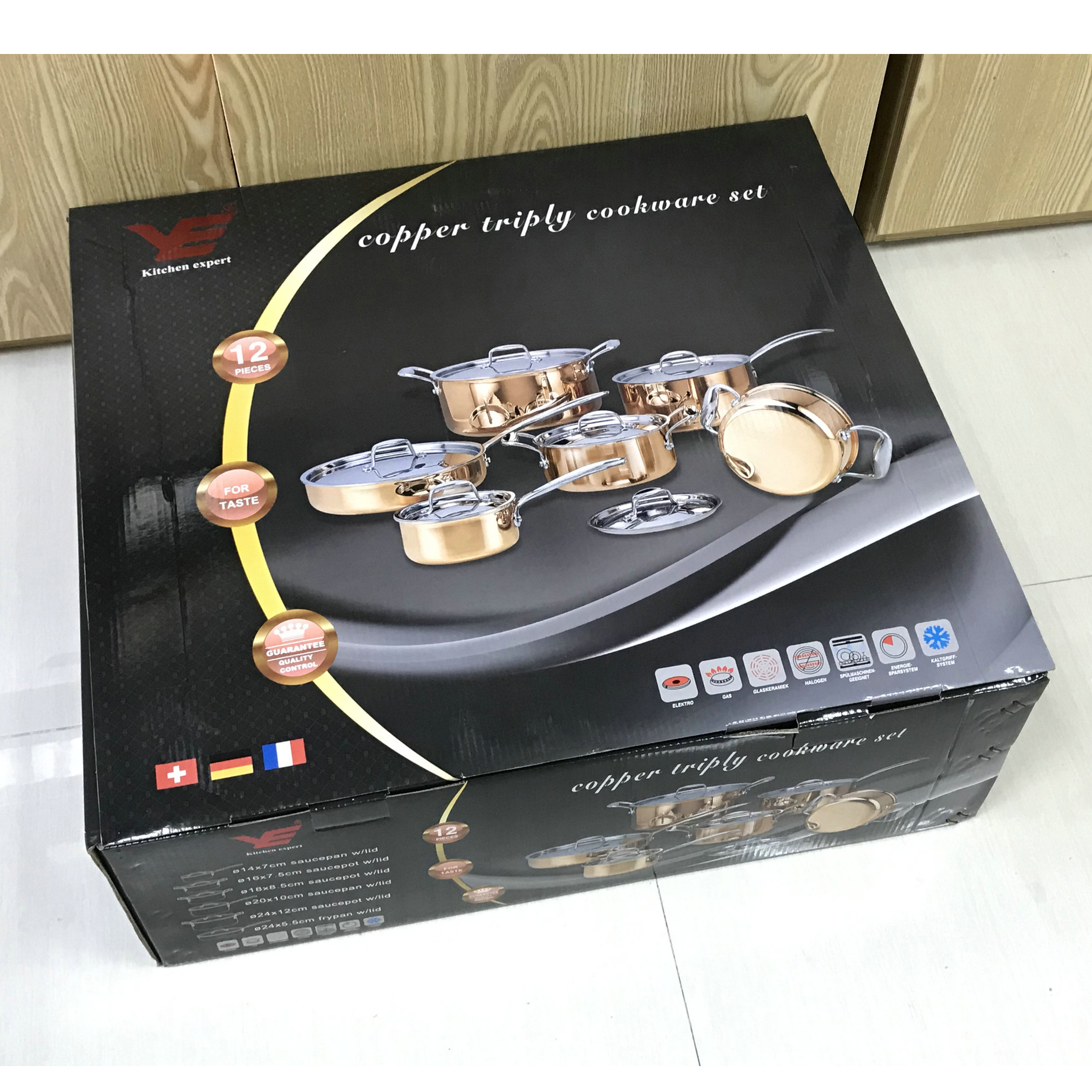 All-Cla 12-Piece Professional Chef Cookware 18/10 Triply Stainless Steel Luxury Copper Pots and Pans Retail Food Safe Oven Safe
