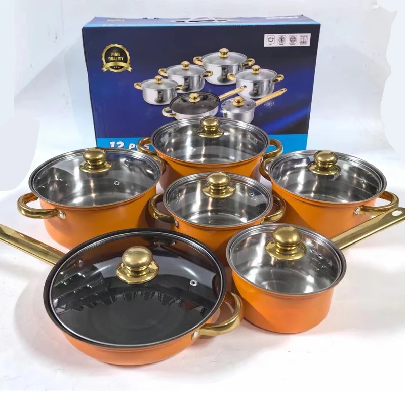 High Quality Nonstick Stainless Steel Cookware Skillet Stockpot Pot Sets 12pcs Kitchen Cooking Pot Fry Pan Set
