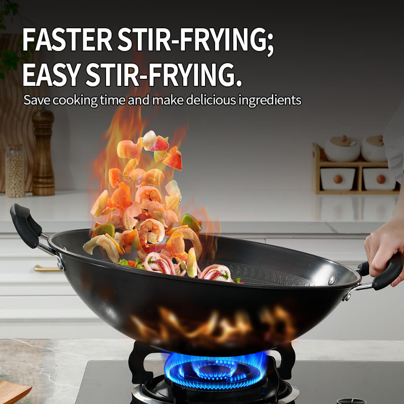 Sturdy Universal Stove Wok with Honeycomb Design Stainless Steel &amp; Iron Construction Non-Coating Rust Resistant