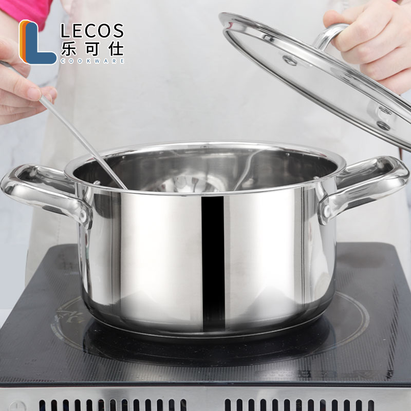 LECOS Factory Price OEM 8-Pieces Kitchen Soup Stock Pot Induction Stainless Steel Universal Cooking Set Cookware with Glass Lids