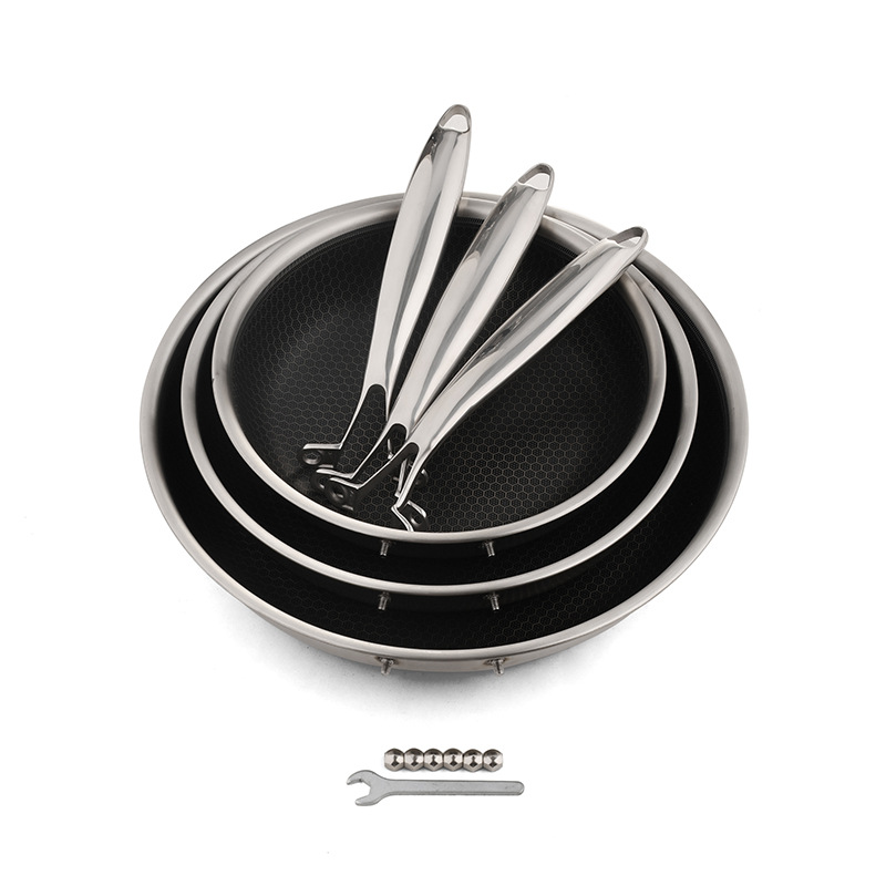Customized 304 Stainless Steel Honeycomb Non-Stick Frying Pan Universal Induction Gas Cooker Suit Cookware for Steak