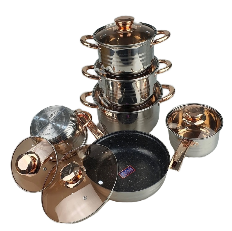 Stainless Steel 12pcs Cookware Set Luxury Cooking Pot Set for Kitchen Use