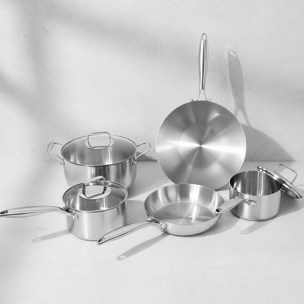 5-Piece Kitchen Utensil Set 316 Stainless Steel Cookware Set with Non-Stick Soup Stock Pots &amp; Wok Pan for Gas/Induction Healthy