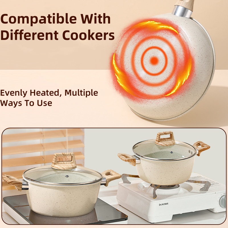 Lovfe 7 Piece Premium Kitchen Pots Maifanite Coating Nonstick Induction Saucepan Cookware Set