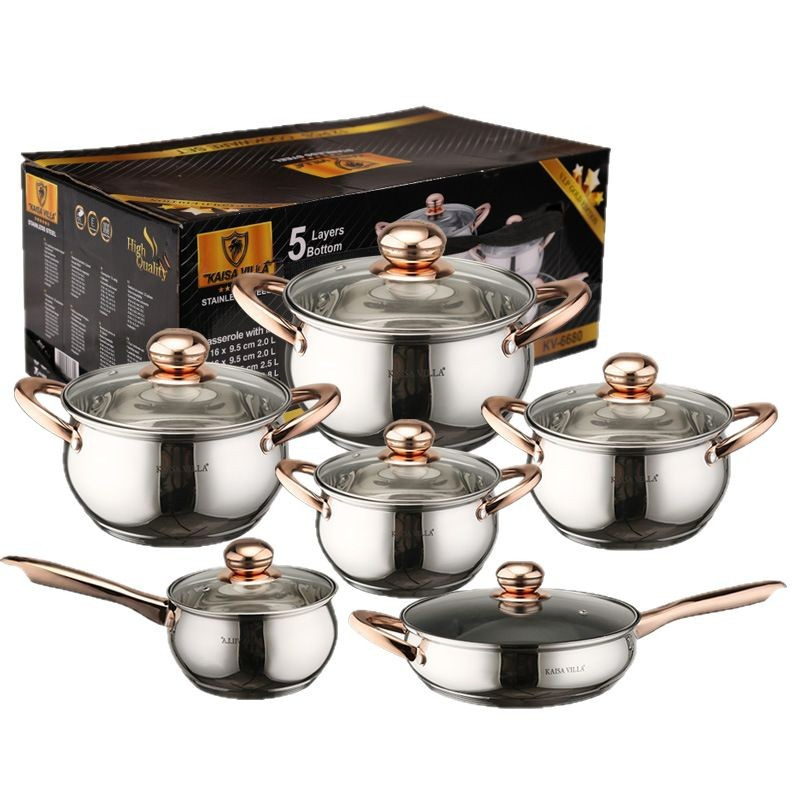 12 PCS Kitchen Induction Nonstick Cooking Pots and Pans Wok Set Tri Ply 304/316 Stainless Steel Honeycomb Cookware Set with Lid