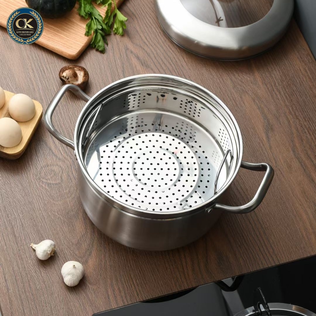 24cm Japanese-Style Stainless Steel Steamer Thickened Double Bottom Kitchen Accessories for Kitchen Restaurant Use Steamer Pan