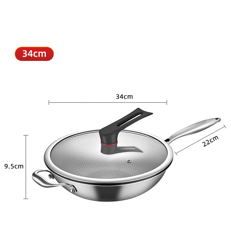 PFOA Free Induction Wok Pan Skillet Saucepan Pot Cooking Tri Ply Stainless Steel Honeycomb Non-stick Frying Pan Cookware Set