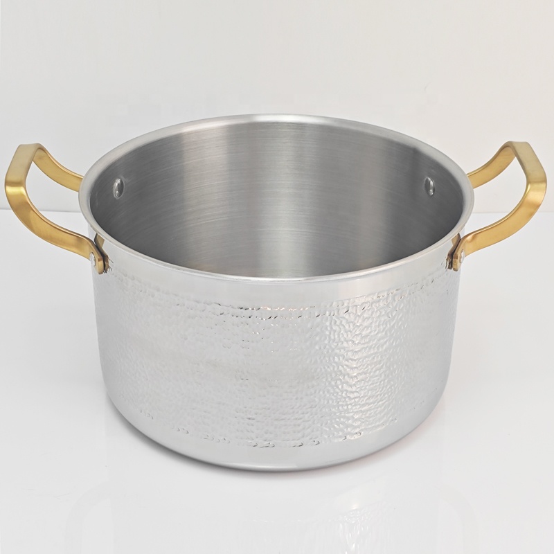 3 Ply Golden Soup Pot 304 Hammered Stockpot Stainless Steels Cookware Stock Soup Pot for Kitchen Cooking Non-Toxic Safe