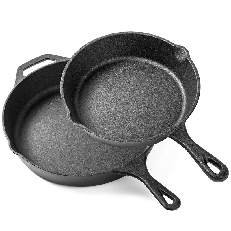 Black Flat Cast Iron Skillets Fry Saute Pan Set for All Stoves