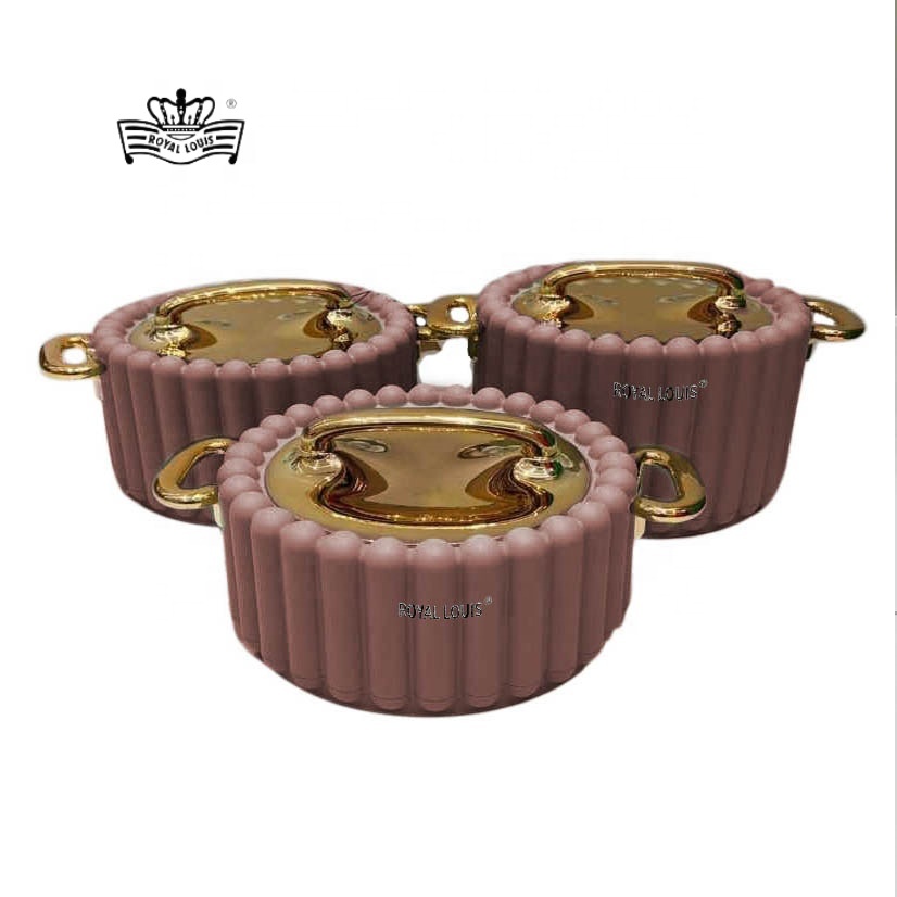 New Premium Luxury Gold Column Type Food Warmer Casserole Set 3 Pcs Stainless Steel Food Insulated Box Kitchen Utensils
