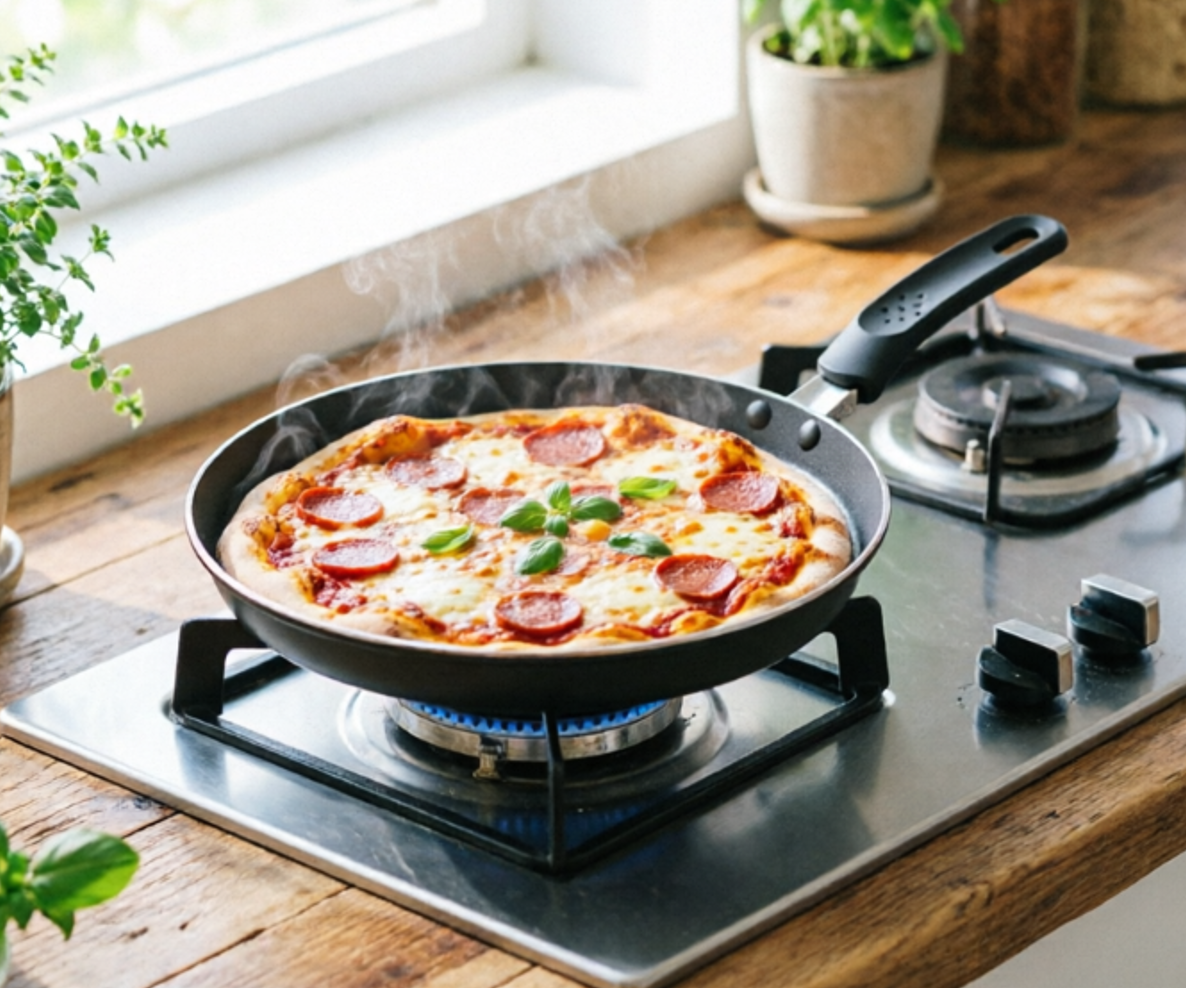 Professional 24/28CM Black Pizza Pan Uniform Heat Conduction Baking Dish Household Commercial Cookware for Gas/Induction Cooktop