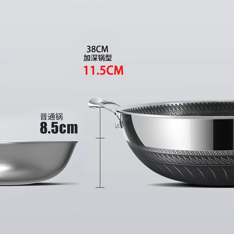 DSFOM 5103 316 Stainless Steel Honeycomb Cookware Large Capacity 36 38 40 42cm Wok with Two Ears