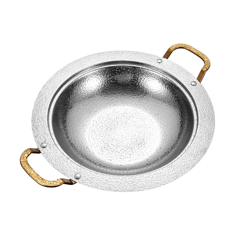 Yolecen Commercial Stainless Steel Soup Stock Pot Hammer Pattern Snowflake Wide Edge Dry Hot Pot Plate Thickened Seafood Pot